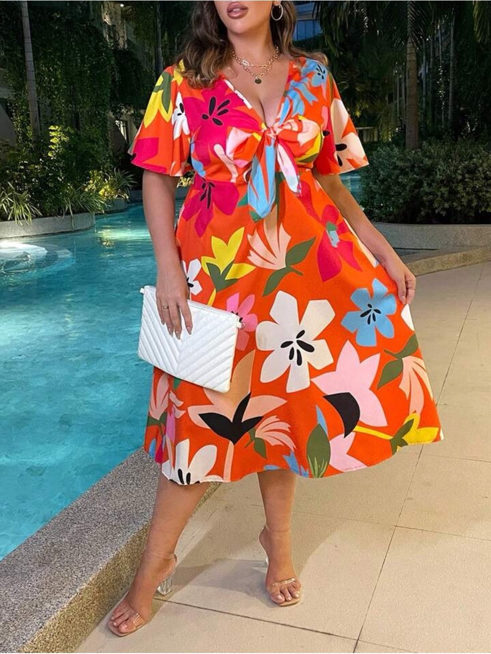 Floral Print Knot Front Dress Midi Women’s Size 20 Tropical Vacation